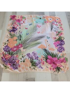 Flamingo Scarf 🌸🦩✨ Colorful Jungle Flowers & Butterflies Beach